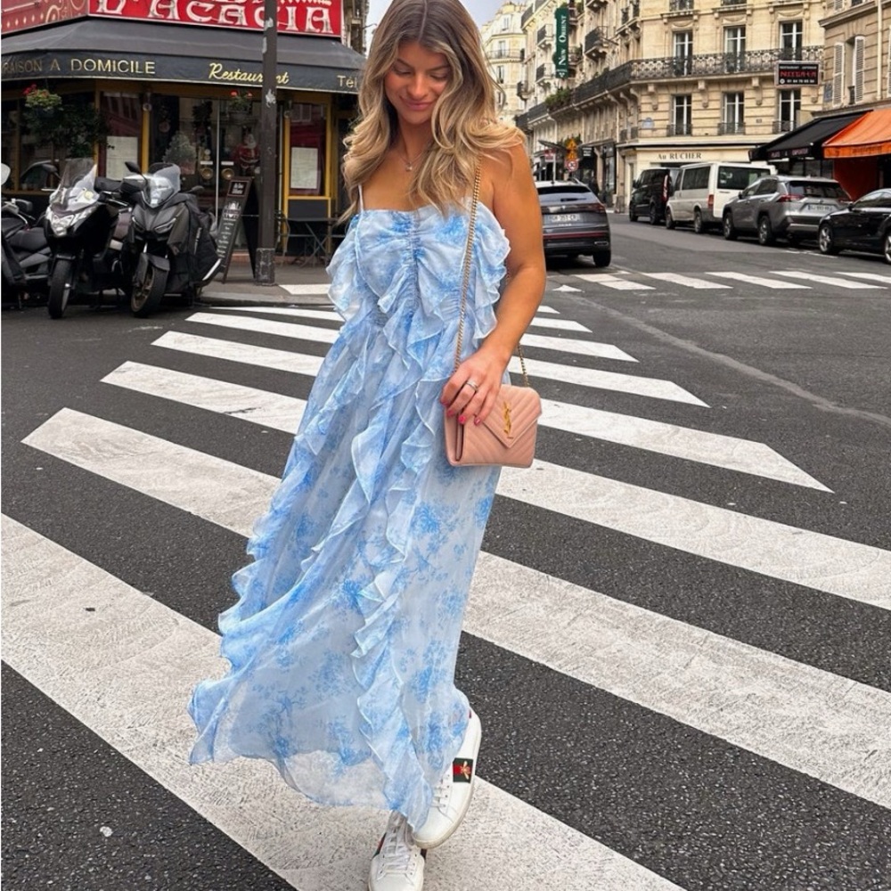 Blue Ruffle Midi Dress - Picture 3 of 7